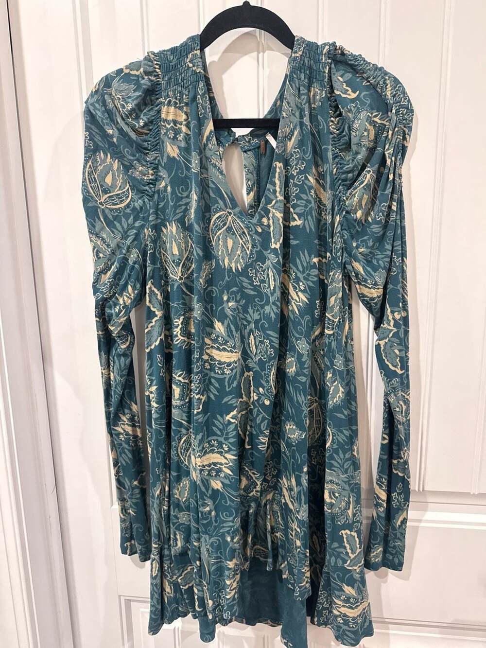 Free People Printed Retro Love Mini Dress in Teal Floral